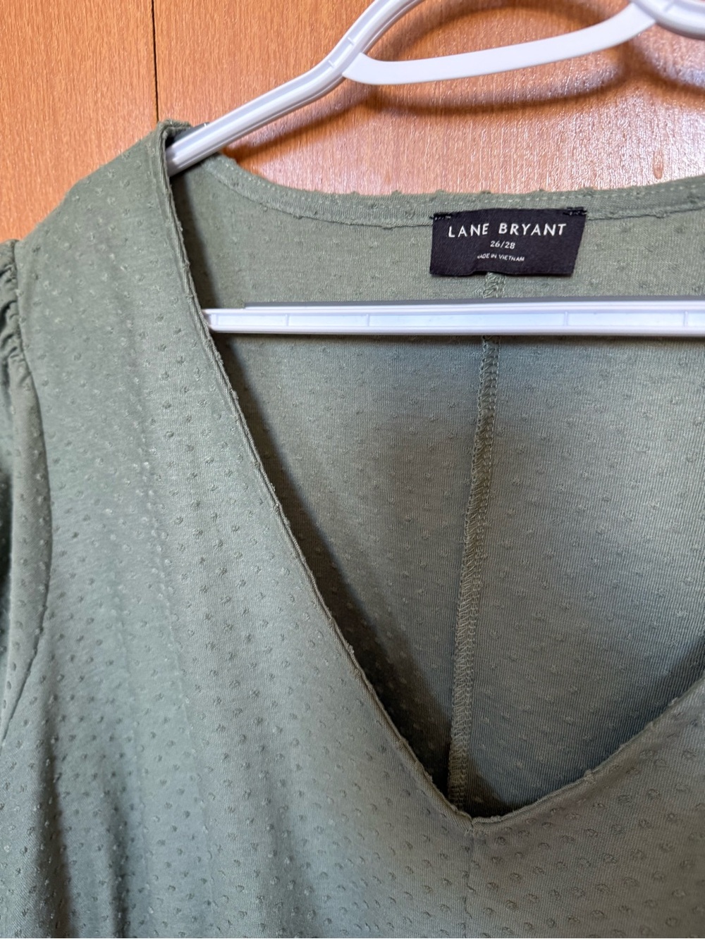 Lane Bryant Olive Green V-Neck Peplum Blouse with Flutter Sleeves - Picture 2 of 5